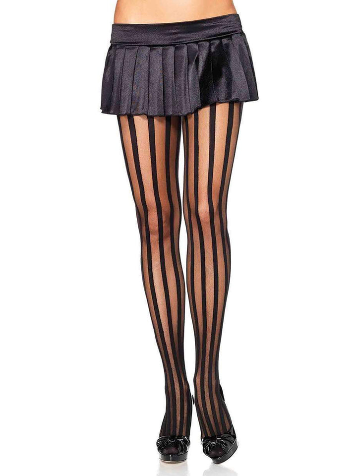 Opaque and Sheer Vertical Striped Tights