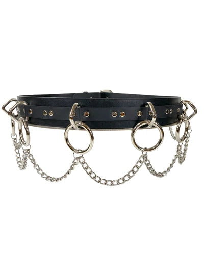 Vegan Leather Belt with Chains and O-Rings