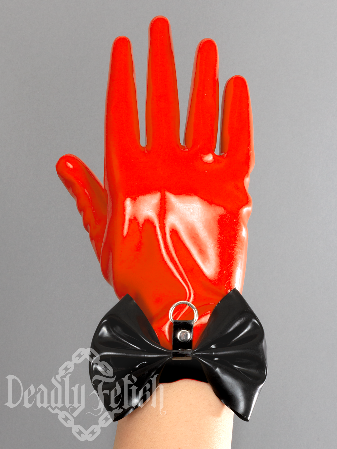 Deadly Fetish Made-To-Order Latex: Gloves With Bows and D-Ring