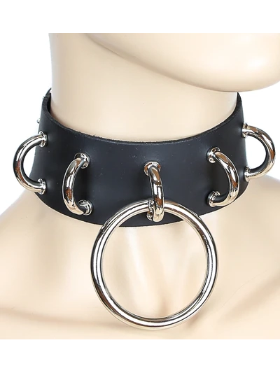 Wide Leather Collar with D-Rings and Centre O-Ring