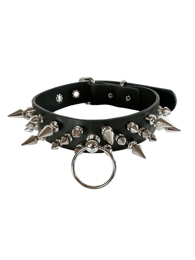 Triple Row Spiked Leather Collar