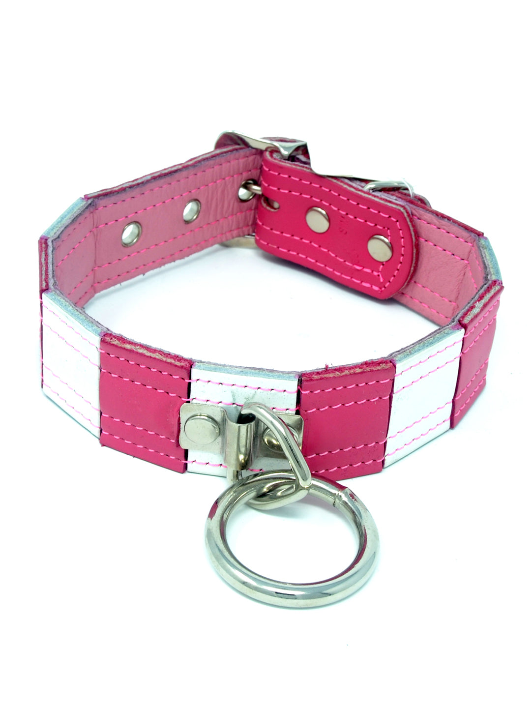 Striped Leather Collar with O-Ring