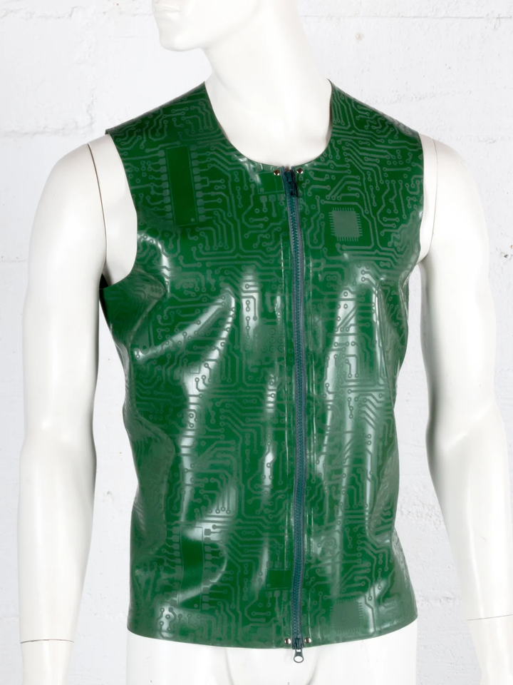 Textured Latex Sleeveless Vest with Front Zip