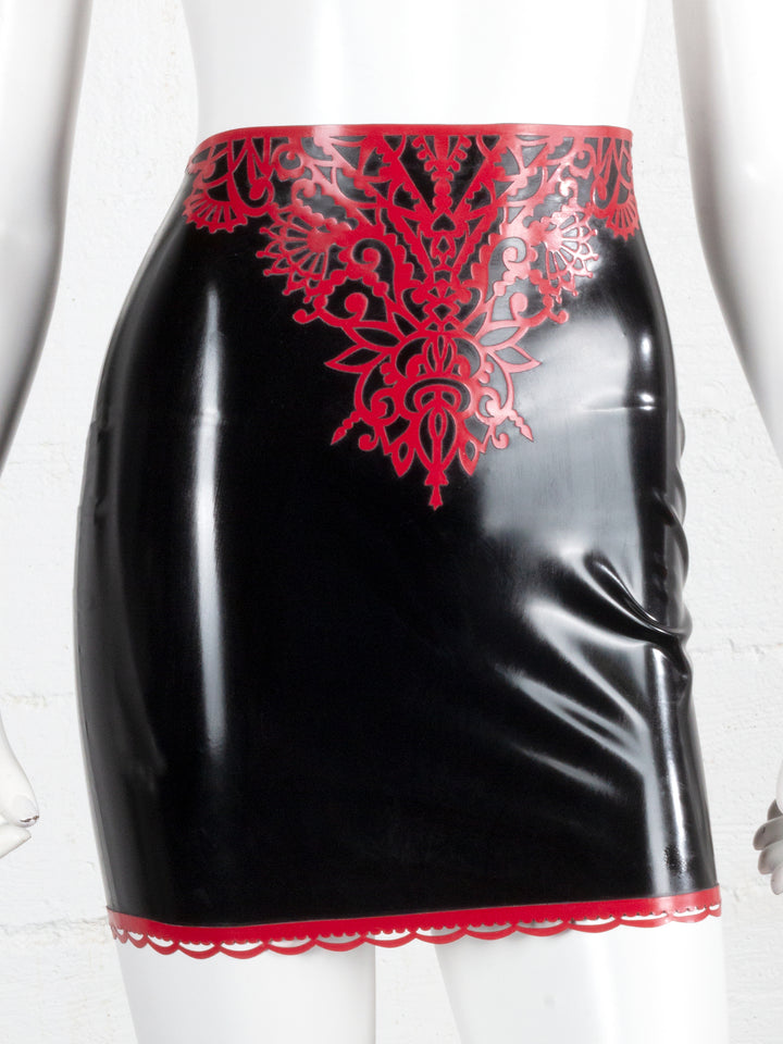 Black and Red Latex Lace Skirt