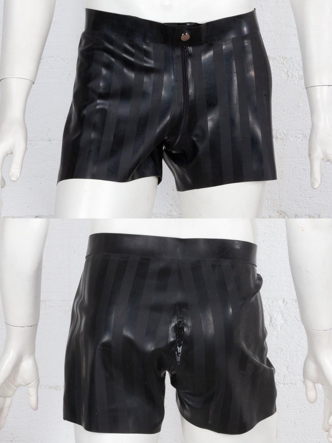Striped Latex Shorts with 5-Zipper Slider