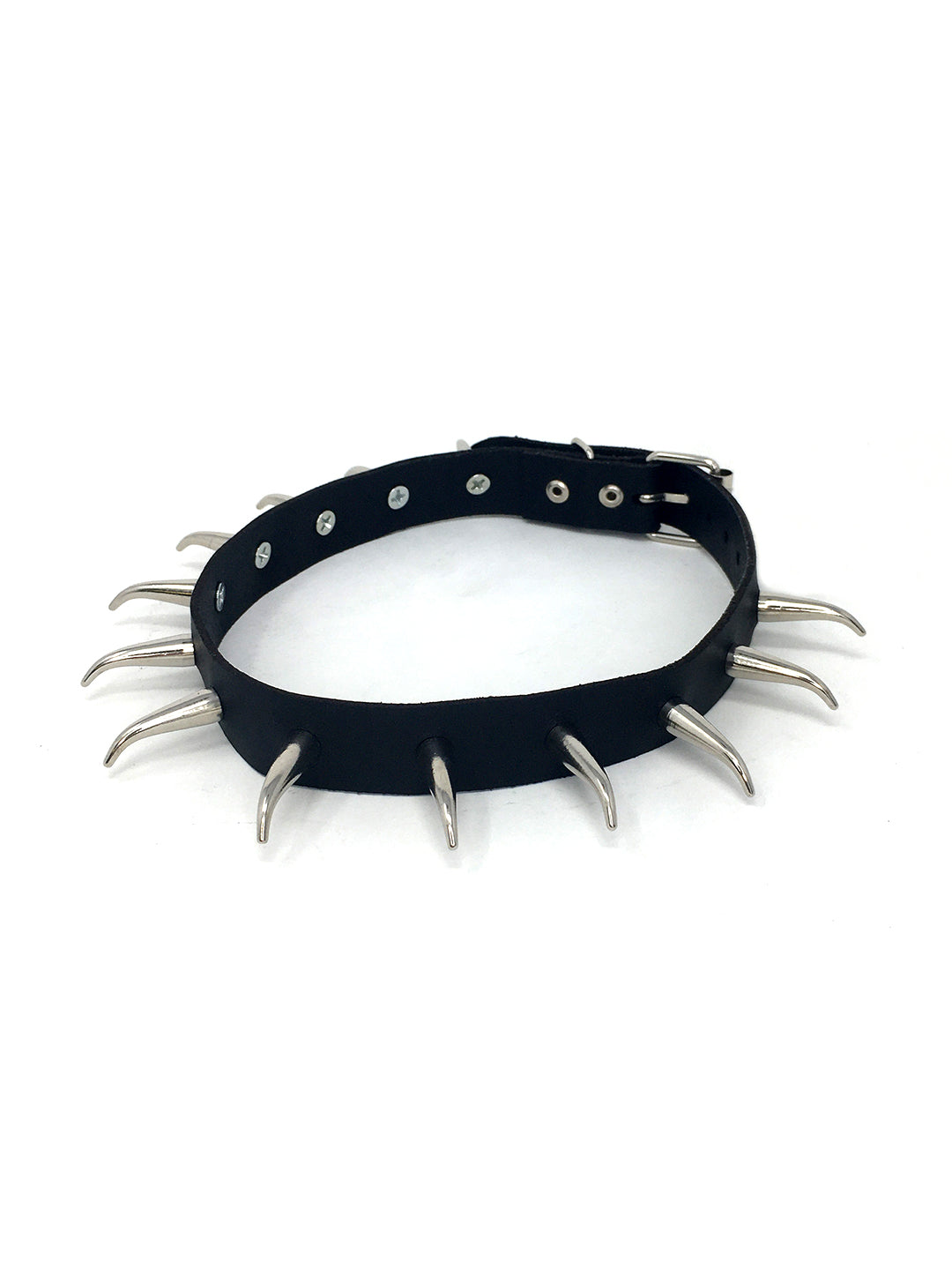 Leather Collar with Bent Cone Spikes