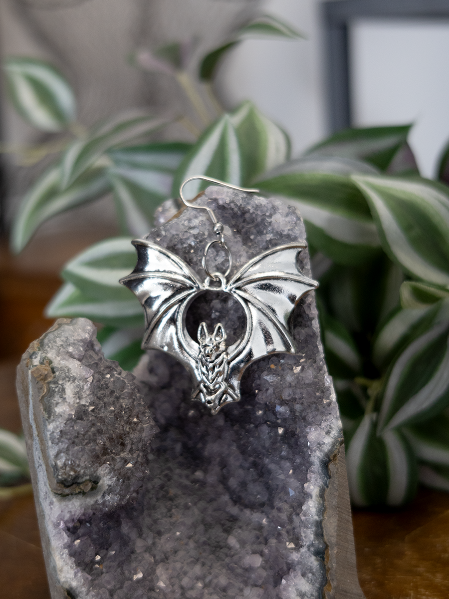 Silver Bat Earring