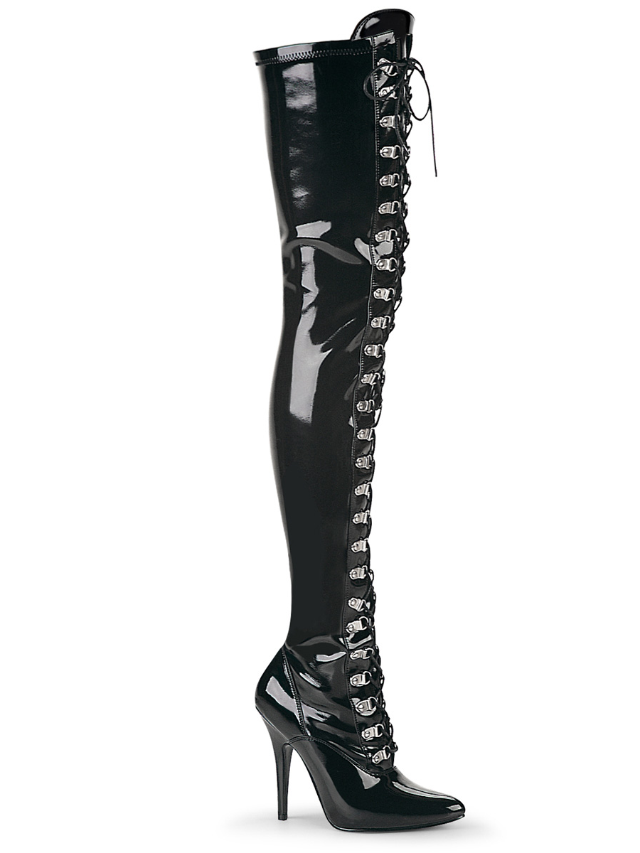 Leather lace up online thigh high boots