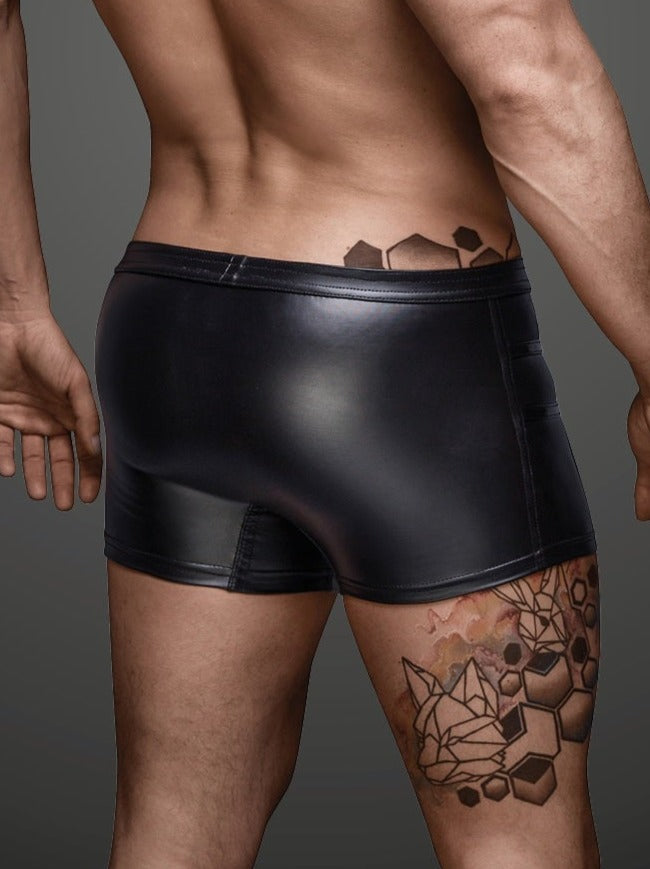 Matte Wetlook Boxer Shorts with Zip and PVC Details