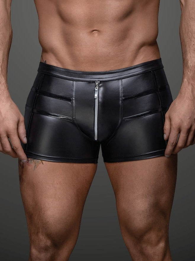 Matte Wetlook Boxer Shorts with Zip and PVC Details