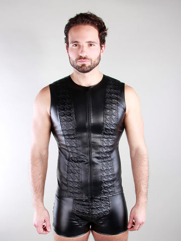 Vegan Leather Houndstooth Detail Vest