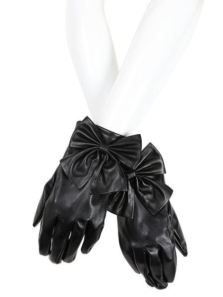 Vegan Leather Bow Gloves