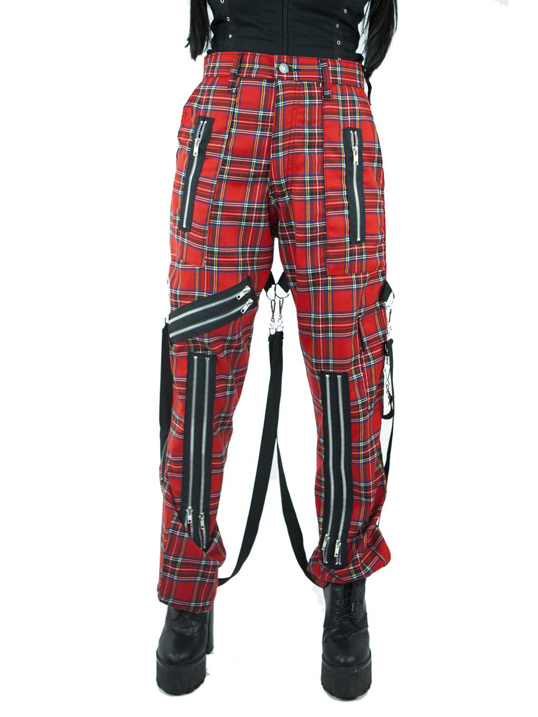 Tight Fit Plaid Bondage Pants