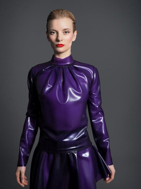 High Neck Pleated Latex Shirt