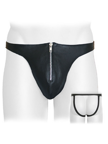 Leather Jockstrap with Zipper Front