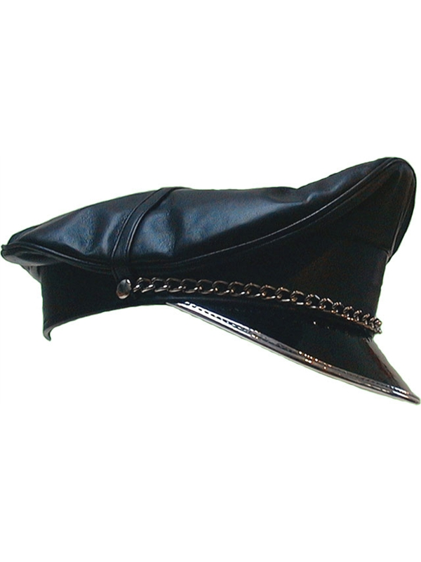Leather Military Cap with Chain Detail