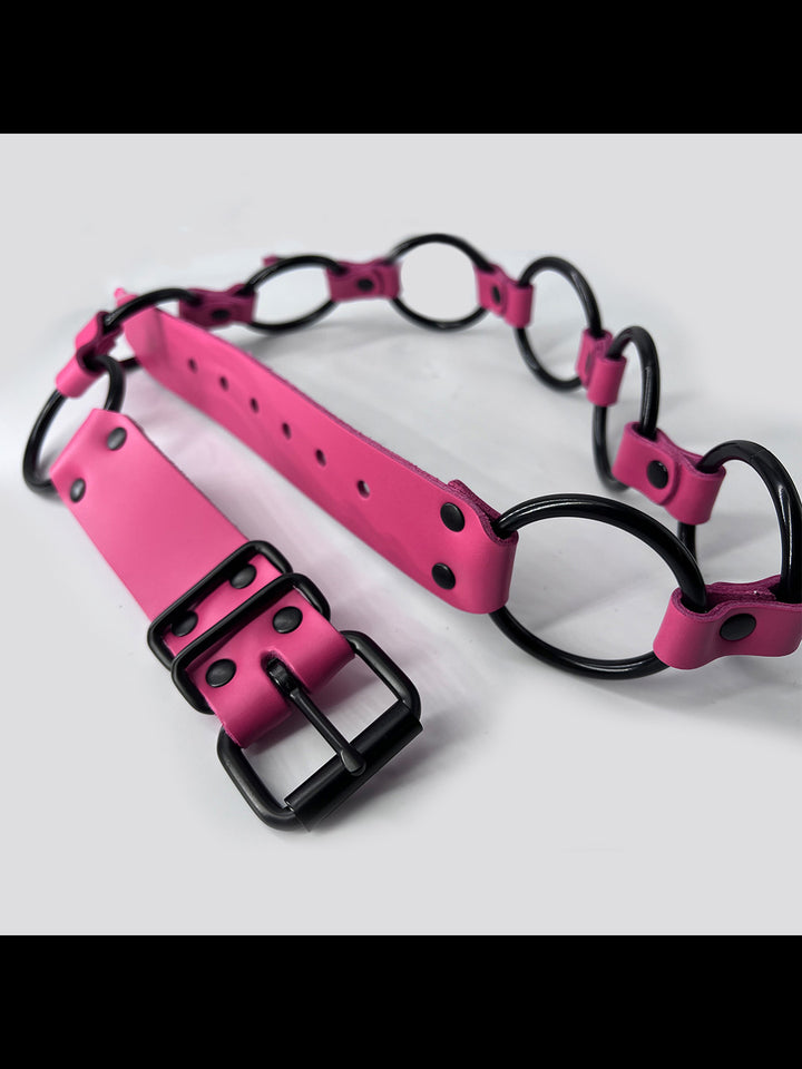 Black Hardware Leather Belt with O-Rings