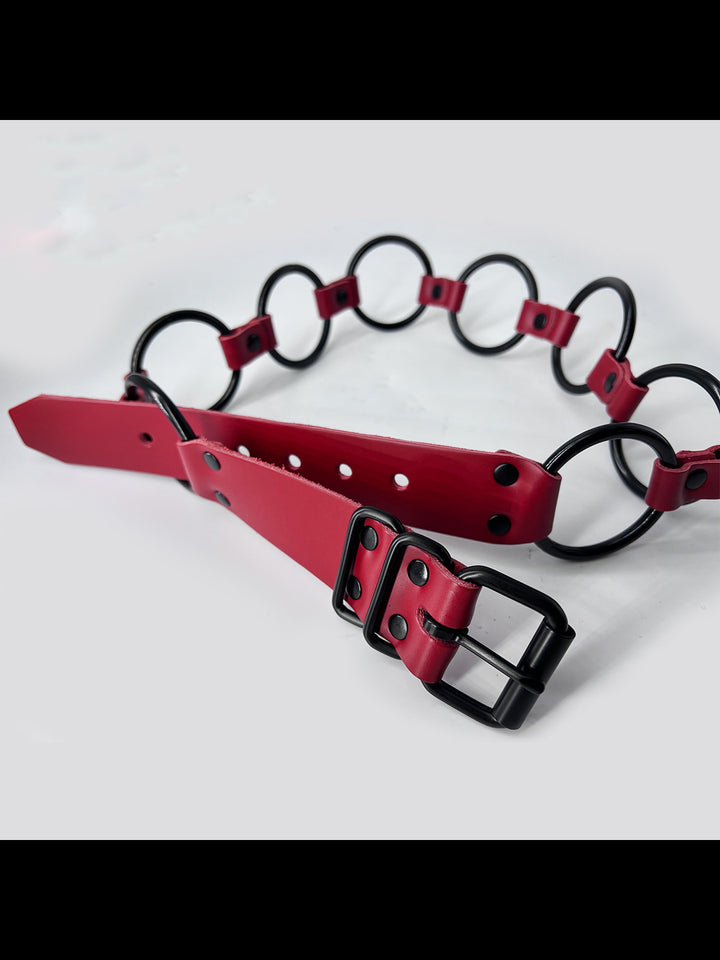 Black Hardware Leather Belt with O-Rings