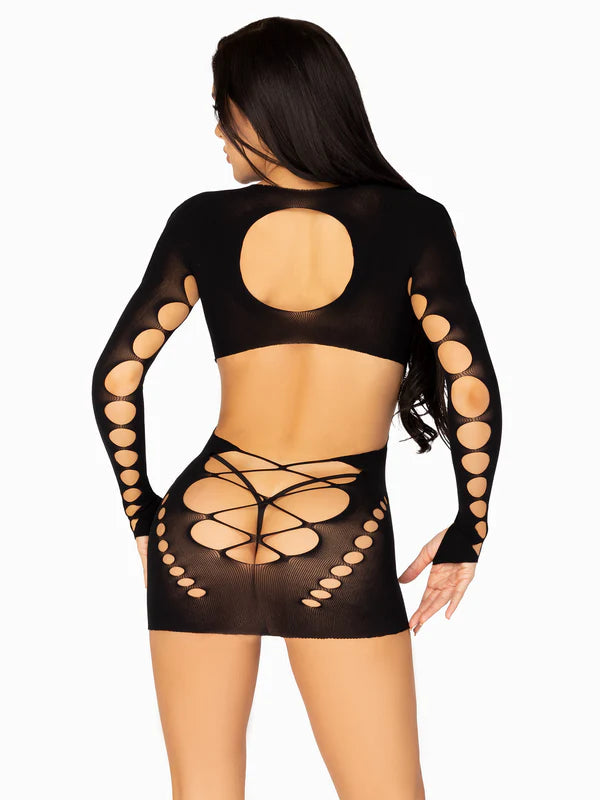 Cut Out Mini Dress with Faux Lace-Up Detail