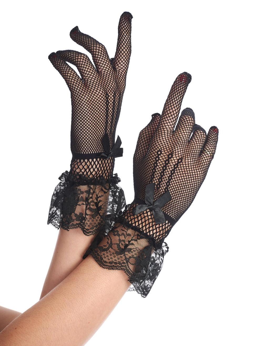 Fishnet Wrist Length Ruffle Gloves