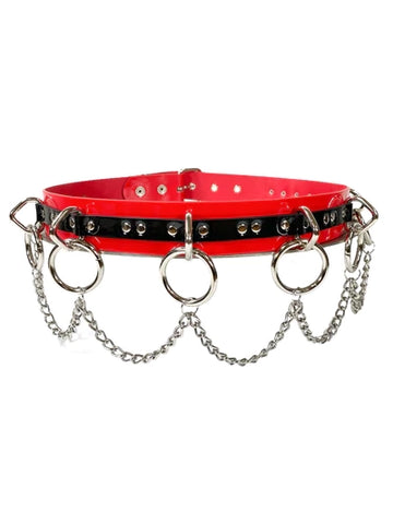 Vegan Leather Belt with Chains and O-Rings