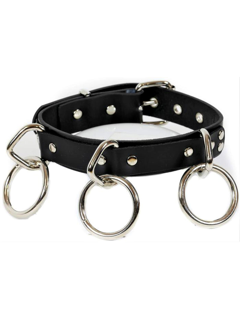 Leather Collar With Triple O-Rings