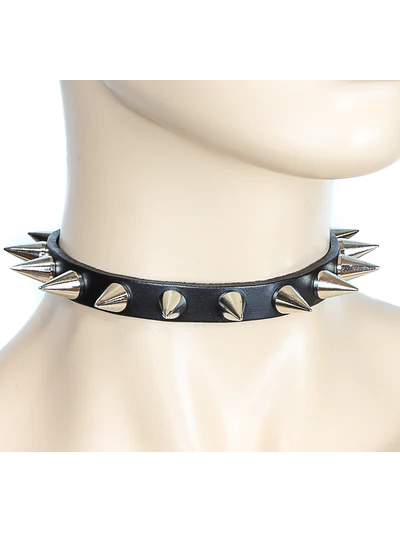 Cone Spiked Slim Leather Collar