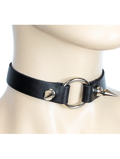 Leather O-Ring Collar With Spikes