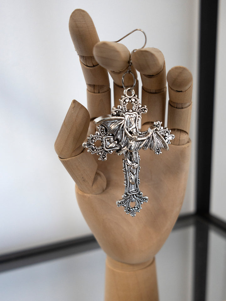 Oversized Bat Cross Earring