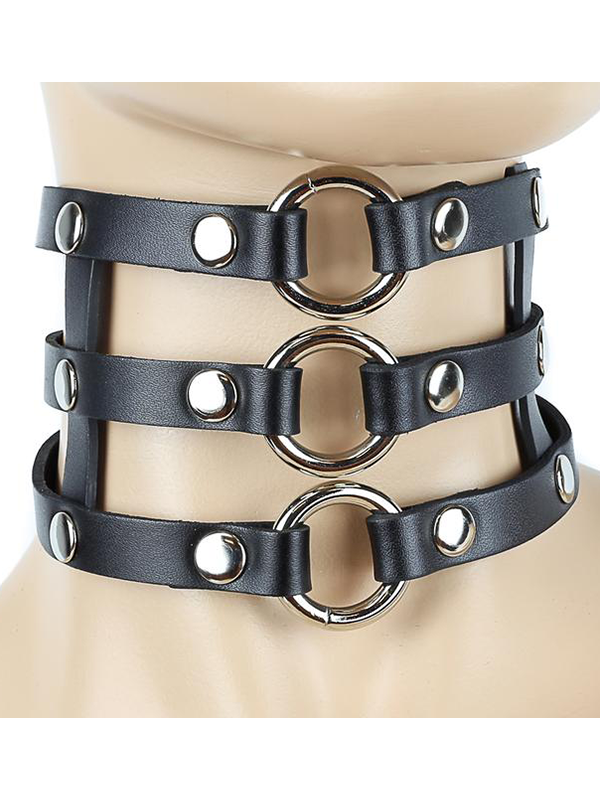 Triple Strap Leather Collar