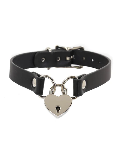 Leather Collar With Heart Lock