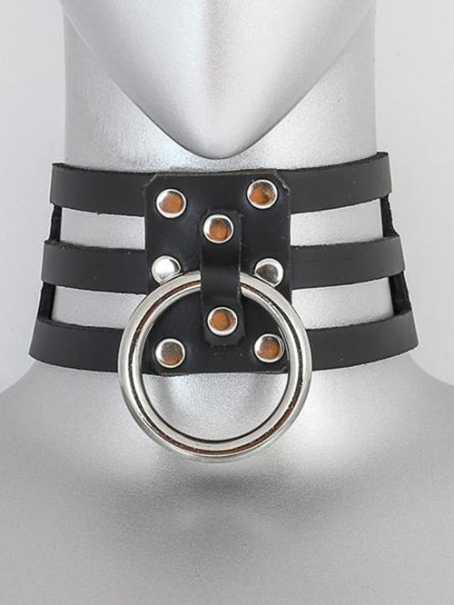 Triple Strap and O-Ring Leather Collar