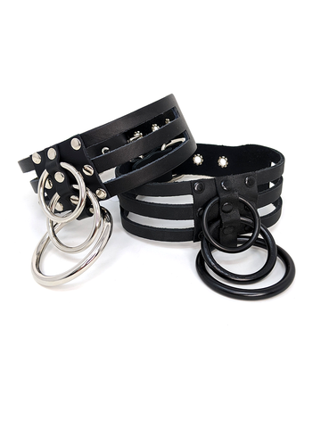 Triple Strap and 3 O-Ring Leather Collar