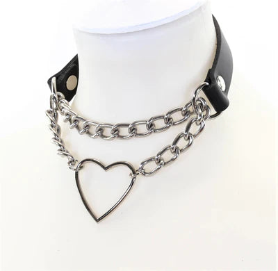 Leather Collar with Chains and Heart