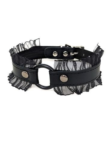 Leather and Lace Collar with Centre O-Ring