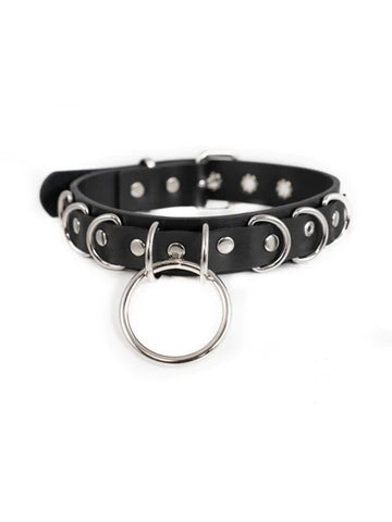 Leather Multi-Ring Collar with Centre O-Ring