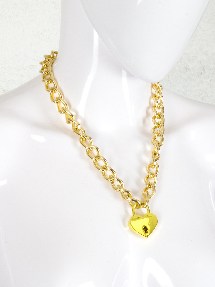 Chain Collar with Heart Lock