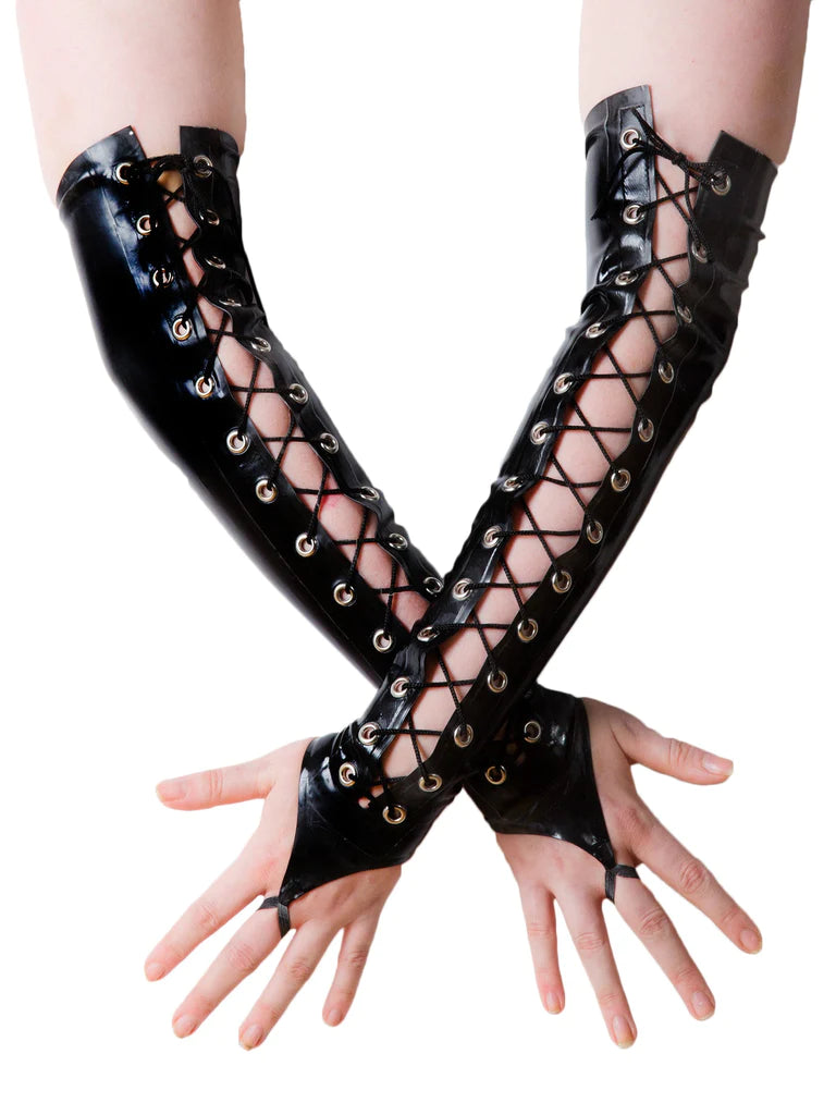Fingerless Lace Up Latex Gloves