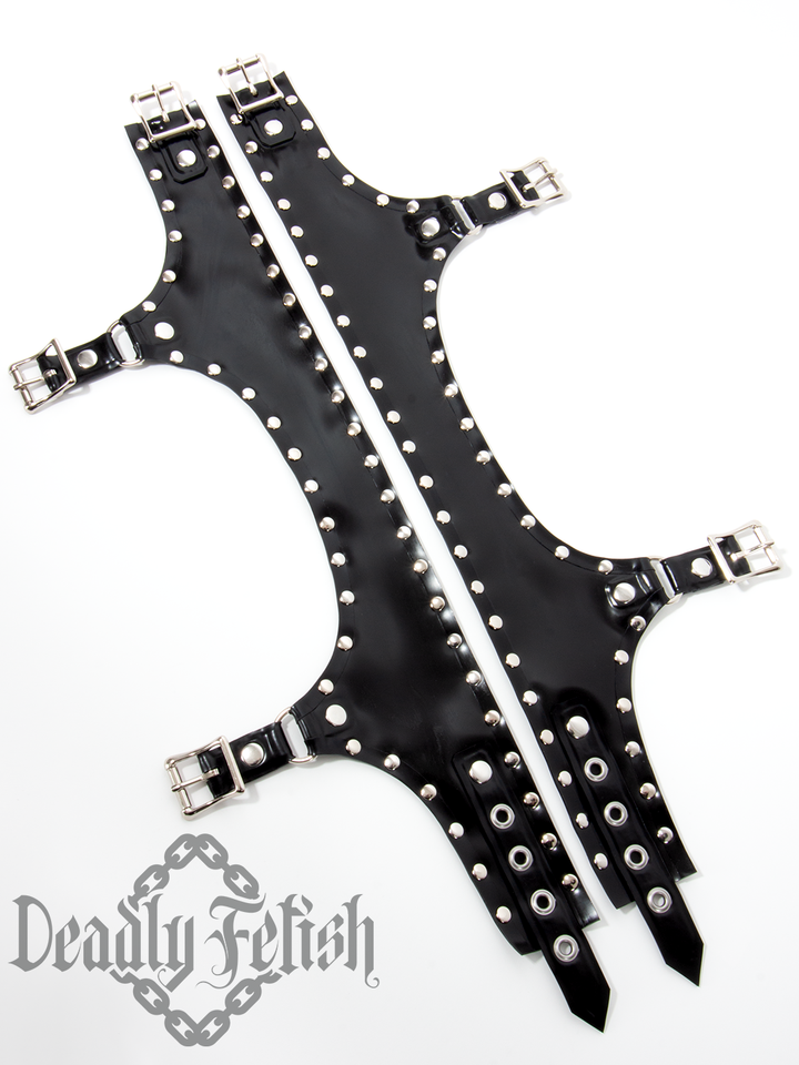 Deadly Fetish Made-To-Order Latex: Harness Addition #14 Single Buckle Leg Braces with Rivets