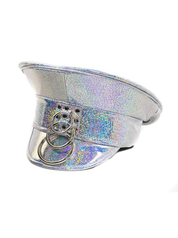 Holographic Uniform Cap with Triple Ring Detail