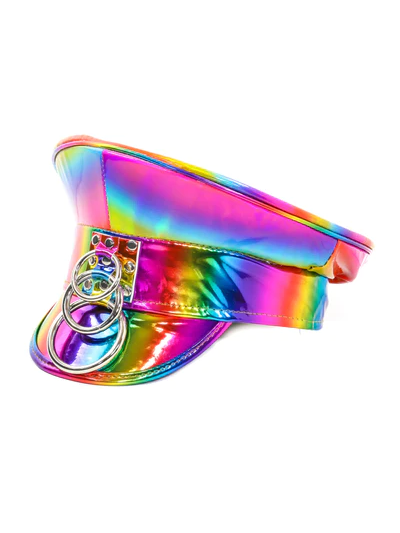 Holographic Uniform Cap with Triple Ring Detail