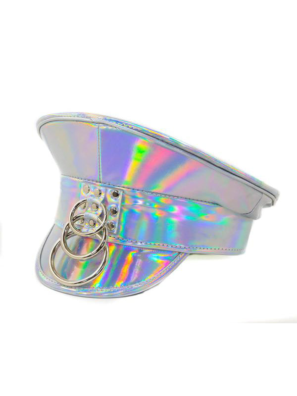 Holographic Uniform Cap with Triple Ring Detail