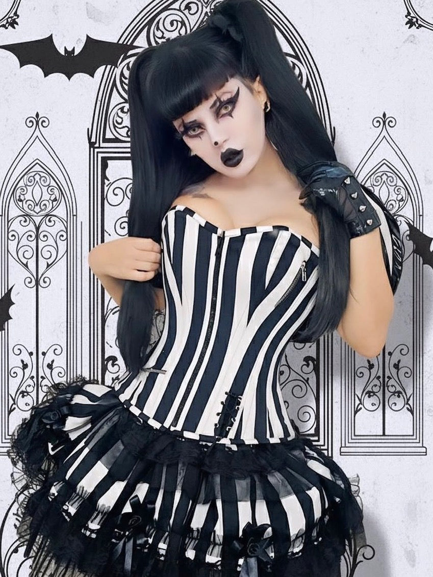 Punk Striped Cotton Overbust Corset