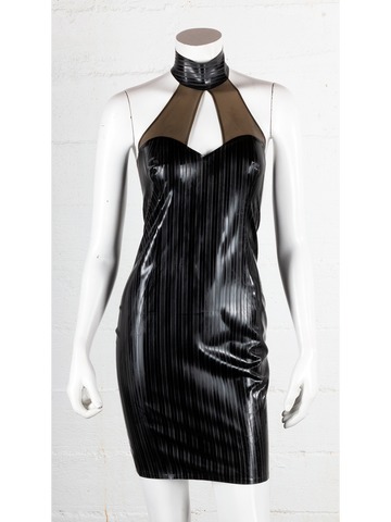 Striped Latex Halter Neck Dress