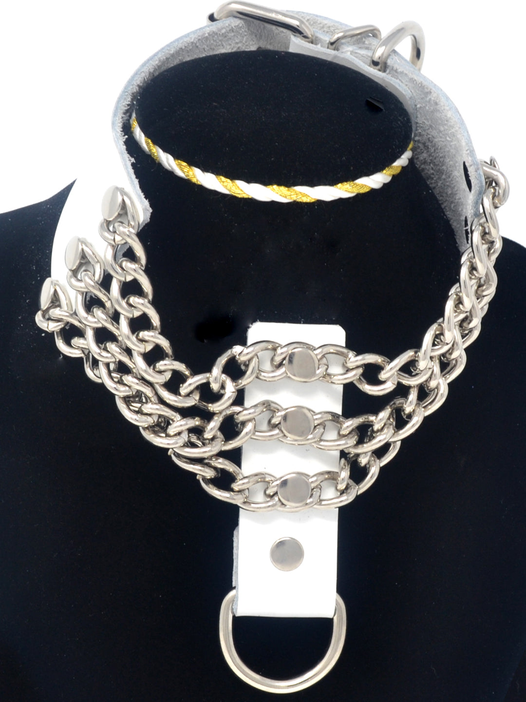 Leather and Chain Drop D Collar