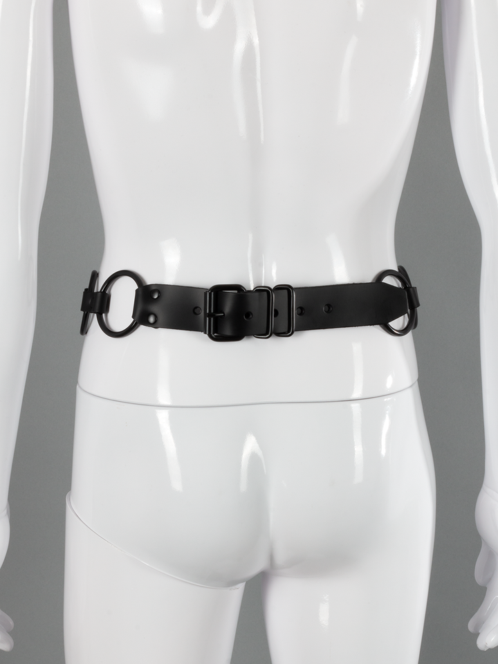 Black Hardware Leather Belt with O-Rings