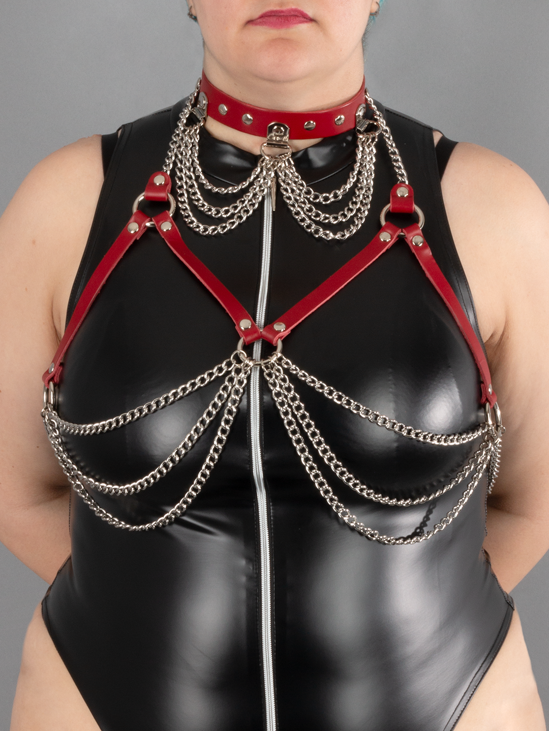 Leather And Drop Chain Bra