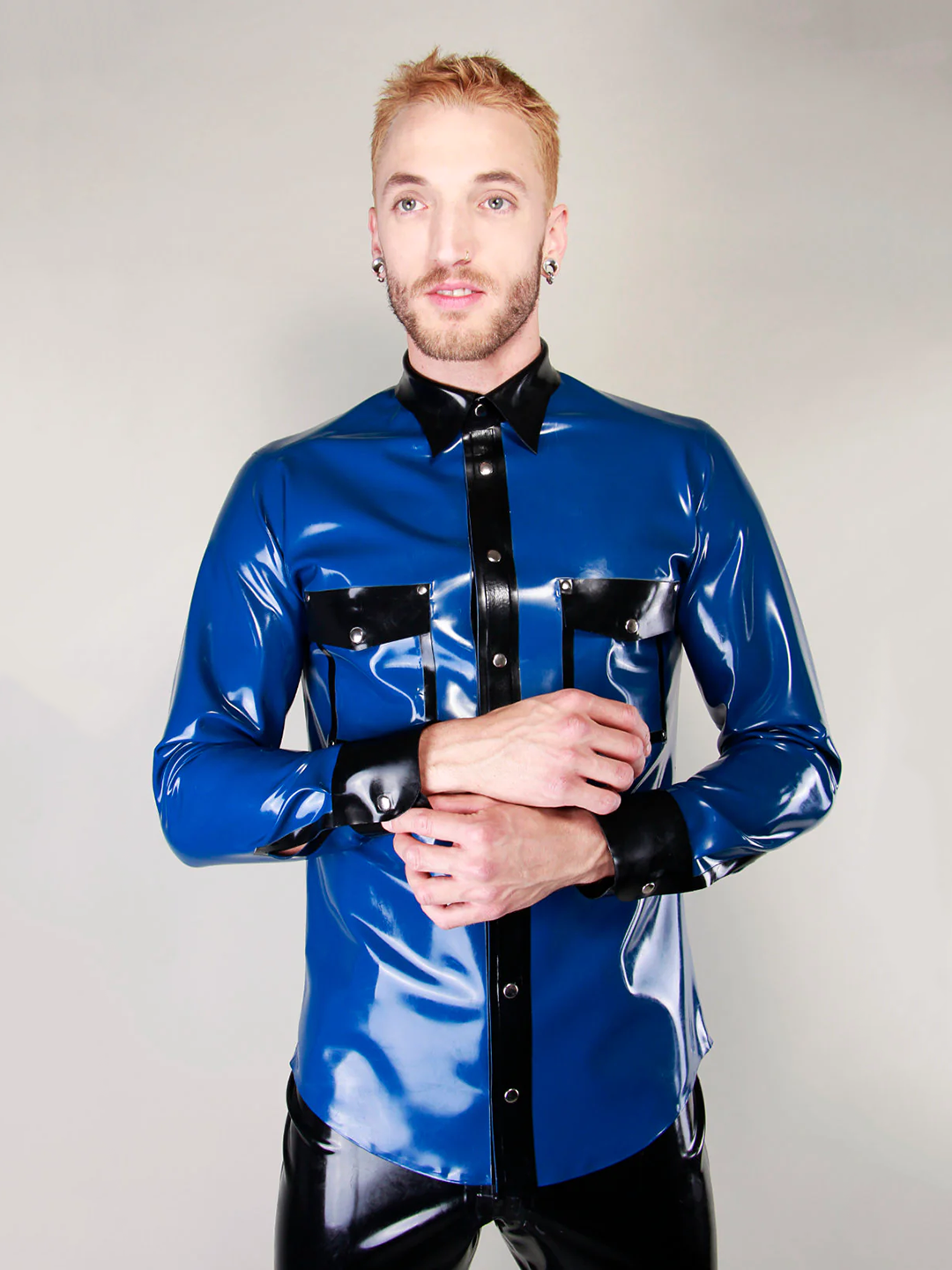 Blue Latex Dress Shirt