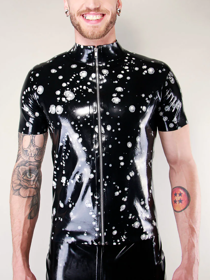 Latex Front Zip Marbled T Shirt