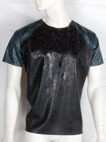 Flame Print Textured Short Sleeve Latex T-Shirt